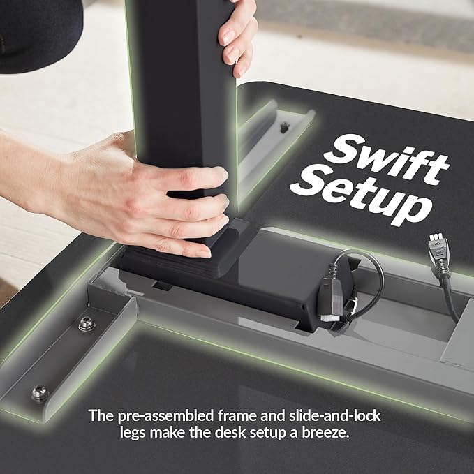 Vari ComfortEdge 40x26 Inch Adjustable Standing Desk – Small Electric Sit Stand VariDesk for Apartment, Bedroom, or Home Office + Beveled Edge, Tool-Free Assembly (Black Top/Black Legs)