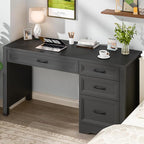 Vabches Farmhouse Executive Desk with Storage and Ample File Drawer, Rustic Large Home Writing Desk for Bedroom, Pure Black