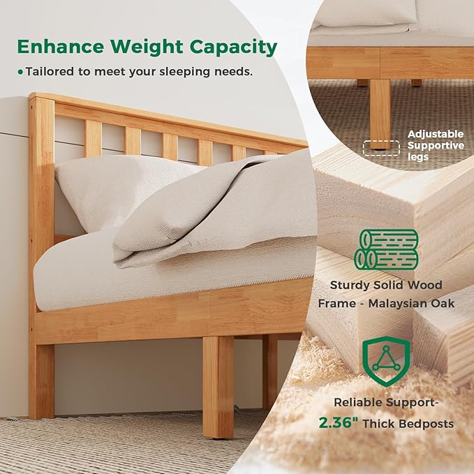 DELAVIN King Size Bed Frame with Farmhouse Headboard, Solid Wood Platform Bed with Storage, Malaysian Oak King Bedframe, Wood Slats Support, No Box Spring Needed, Rustic Pine