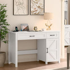 Farmhouse 47" Executive Desk, Computer Desk with Drawers and Storage Cabinet, Workstation Computer Desk for Home Office, Study.Cream White