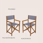 JONATHAN Y DRC1000A-SET2 Cukor Classic Vintage Outdoor Acacia Wood Folding Director Chair with Canvas Seat Mid-Century, Modern, Traditional, Bohemian, Coastal, Minimalist, Gray/Teak Brown (Set of 2)