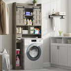 Over The Toilet Storage Cabinet, Farmhouse Storage Cabinet Over Toilet with Sliding Doors，Home Space-Saving Toilet Rack, for Bathroom, Restroom, Laundry.Wash Grey