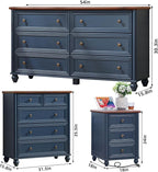 Farmhouse Dressers & Night Stand Set of 4, Wood 54" Wide Dresser & 35" Tall Chest of Drawers, 18" with Charging Station Nightstand Set of 2, Bedroom Furniture Dresser Set for Home Living Room Hallway