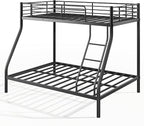 Bellemave Twin Over Full Bunk Bed for Teens, Twin Over Full Bunk Bed Frame with Build in Ladder and Full Length Guardrail, Easy Assemble Bunkbeds, Mattress Not Included, Black