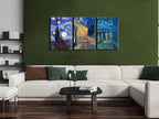 Wieco Art Large 3 Panels Canvas Prints of Vincent Van Gogh Paintings Reproduction Starry Night Over the Rhone Cafe Terrace at Night Canvas Wall Art for Living Room Home Office Decor