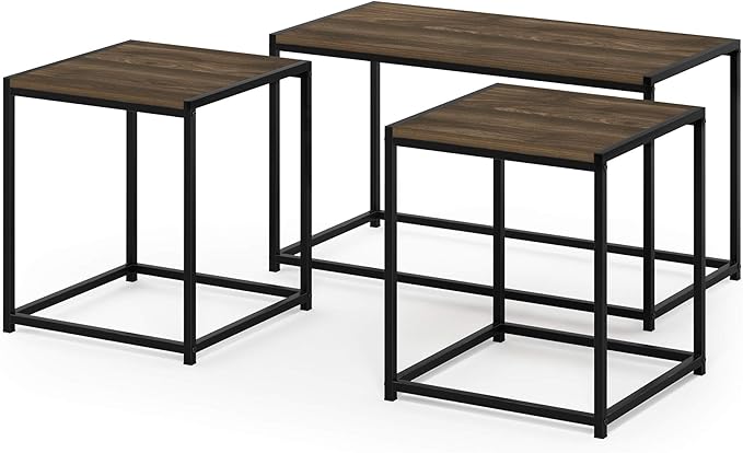 Furinno Camus Modern Living Room Coffee Table with 2 End Tables Set, Columbia Walnut