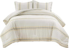 Lush Decor Farmhouse Stripe Reversible Cotton Comforter Set, 3 Piece Set, King, Yellow & Gray - Cozy Farmhouse Bedding Set - Rustic Decor - Striped Comforter - Modern Farmhouse Bedroom Decor