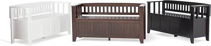 SIMPLIHOME Acadian Entryway Storage Bench - 48 inch Wide Solid Wood Hallway Seat in Black, Transitional Bench for Entryway or Living Room with Lift-Up Lid and Spacious Storage