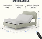 FLEXISPOT Queen All-in-One Adjustable Bed with Linen Upholstered Bed Frame, Soft Cloud Bed with Head & Foot Incline, Adjustable Headboard, Thick Foam Padding, 10-Year Warranty, Easy Assembly, Sage