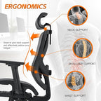 Ergonomic Office Chair with Lumbar Support, 3D Adjustable Armrest, Mesh Home Office Desk Chairs, Swivel Computer Chair, High Back Reclining Executive Office Chair,400lbs Capacity (Black)