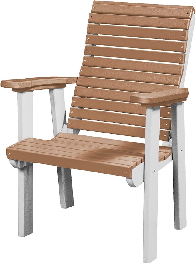 DutchCrafters Modern Horizontal Slat High Back Poly Outdoor Patio Chair (White & Cedar)