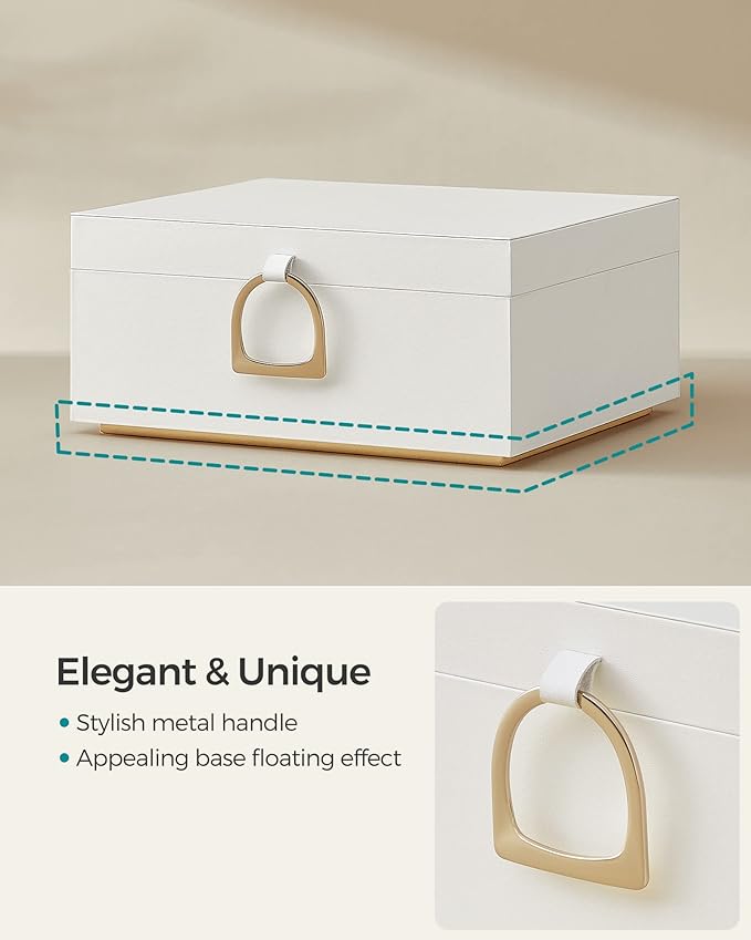SONGMICS 2-Layer Jewelry Box, Jewelry Organizer with Handle, Removable Jewelry Tray, Jewelry Storage, Floating Effect, 8.1 x 9.4 x 4.3 Inches, Christmas Gift, White UJBC165W01