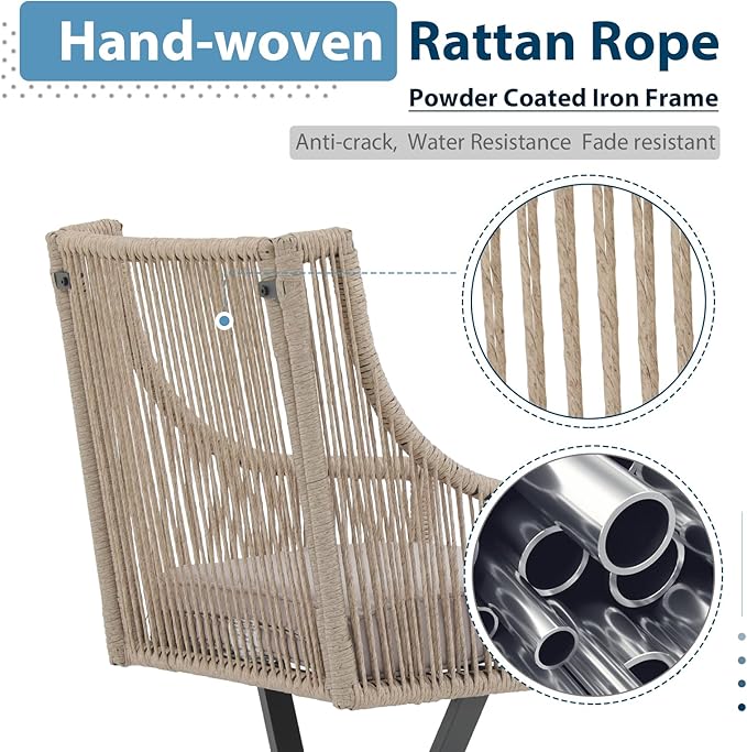 JOIVI Swivel Patio Chairs Set of 2, Outdoor Rattan Dining Chairs with Breathable Cushions, Outdoor Swivel Rattan Chair with Iron Frame for Lawn, Garden, Porch, Backyard, Beige