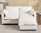 chairus 68" Love Seat Sofa with Ottoman Upholstered Linen Deep Seat Couch with Pillow Modular Oversized Couch Sleeper for Living Room, Bedroom, Reception Room, Apartment, 2-Seater/White