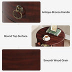 Tribesigns Solid Wood End Table, Round Side Table with 4 Drawers, Vintage Bedside Table Nightstand for Small Spaces, Living Room, Bedroom, No Assembly Required (2, Cherry Brown)