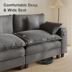 Cloud Couch, Modular Sectional Sofa with Ottoman, Charging Station, Throw Pillows, Cup Holders, Modern Convertible L Shaped Couches for Living Room, Bedroom (Grey, 116"- U Shape)