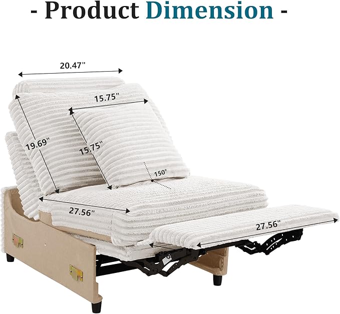ORRD Modern Armless Power Recliner Sofa Seat for Modular Sectional Couch for Living Room-White