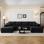 135.4"Cloud Modular Sectional Couch with 1 Ottoman,Modern Minimalist Upholstered Couches, Comfort U Shaped Sofa for Living Room,Deep Seat Corner Couch，No Assembly Required (Black,Right Facing Chaise)