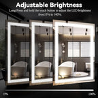VooBang LED Wall Mounted Mirror with Lights, 40x30 inches Bathroom Mirror, Button to Adjust Lights, Three Lighting Modes, Tempered Glass with Anti-Fog Function, Suitable for Vanity and Bedroom, White