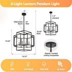 4-Light Farmhouse Chandeliers for Entryway, Industrial Foyer Lighting Fixtures, Foyer Chandeliers for High Ceilings, Modern Pendant Lights for Staircase Dining Room Kitchen Island, Black & Silver