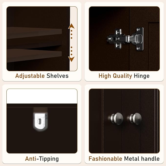 Over The Toilet Storage Cabinet, Behind Toilet Bathroom Organizer with Adjustable Shelves, Wooden Above Toilet Storage Shelf, Space Saver for Restroom, Bathroom, Laundry