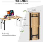 Need Folding Computer Desk, Large 60 inches Folding Table for Home Office, No Install Needed Foldable Writing Table Desk, Teak and Black