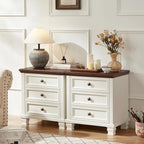 Farmhouse Bedroom Dresser and Nightstand Set of 4, 6 Drawer Low & 5 Drawers Dresser & 3 Drawer Nightstand Set with Wooden Legs, Rustic Wood Bedroom Furniture for Livingroom, Hallway, White