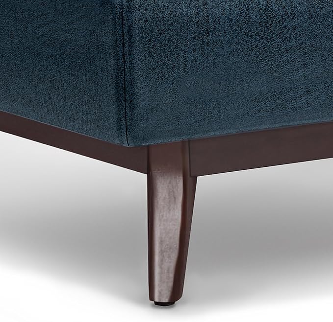 SIMPLIHOME Owen 34 inch Wide Mid Century Modern Rectangle Coffee Table Storage Ottoman in Distressed Dark Blue Vegan Faux Leather, Assembled, for the Living Room, Entryway and Family Room