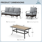 MFSTUDIO 4 Pieces Outdoor Patio Furniture Set, Metal Outdoor Conversation Set, Rattan Wicker Patio Sectional Sofa Set with 2 x Rocking Single Sofa, 3-Seat Sofa, 1 x Coffee Table, Grey