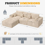 113" Modular Sectional Sofa, Convertible L-Shaped Cloud Couches for Living Room with Ottoman, 4 Seater Corduroy Boneless Couch Sofa Set, No Assembly Required, Khaki 1 PCS