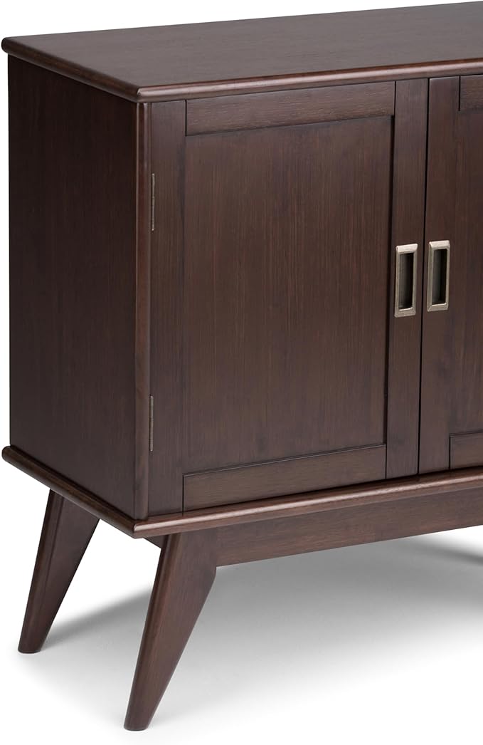 SIMPLIHOME Draper SOLID HARDWOOD 32 Inch Wide Mid Century Modern Low Storage Cabinet in Medium Auburn Brown, For the Living Room, Entryway and Family Room