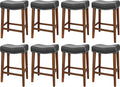 PrimeZone Counter Height Bar Stools Set of 8 - Backless Saddle Barstools with 4.3" Thick Upholstered, Nailhead Trim Faux Leather & Solid Wood Legs, 26 Inch Counter Stools for Kitchen Island, Black