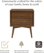 Babyletto Palma 2-Drawer Assembled Nightstand in Natural Walnut, GREENGUARD Gold Certified, Mid-Century Modern Design