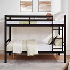 Full Over Full Bunk Bed with Thick Posts,Wooden Bunk Bed with High Guardrail and Ladder for Kids, Teens, Dorm Rooms, and Guest Rooms,No Box Spring Needed, Espresso