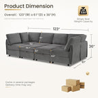 KKL Modular Sectional Sofa Bed with Storage Ottoman, Convertible L/U/J-Shaped Sleeper Couch Plush Wide-Wale Corduroy for Living Room, Apartment, Modern Design, Gray