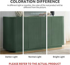 LKTART 64" Buffet Cabinet with Storage, Modern Fluted Accent Sideboard Media Console Credenza with Adjustable Shelves Pressed Spring for Kitchen Living Room,31.5" H (Green)