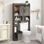 Vabches Over The Toilet Storage Cabinet, Farmhouse Storage Cabinet Over Toilet with Sliding Door& Toilet Paper Holder Stand，Home Space-Saving Toilet Rack, for Bathroom, Laundry and Restroom