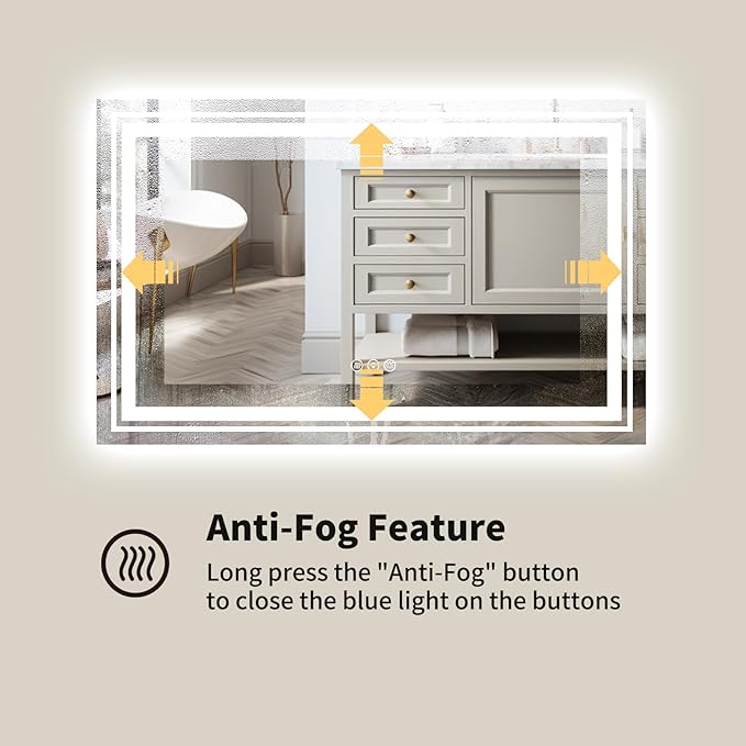 WTTY 40"x28" LED Bathroom Mirror with Lights, Backlit and Front Lighted Bathroom Vanity Mirrors for Wall, Anti-Fog, Dimmable Wall Mirrors for Bathroom, Memory, Tempered Glass, Double LED Vanity Mirror