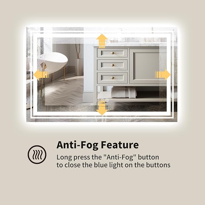WTTY LED Bathroom Mirror 55"x36" with Back and Front Light,Modern LED Mirror for Bathroom,Stepless Dimmable Lighted Bathroom Vanity Mirror with Anti-Fog,Memory Function,Shatter-Proof