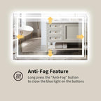 WTTY LED Bathroom Mirror 55"x36" with Back and Front Light,Modern LED Mirror for Bathroom,Stepless Dimmable Lighted Bathroom Vanity Mirror with Anti-Fog,Memory Function,Shatter-Proof