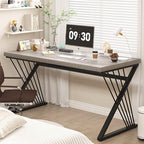 FOLUBAN Modern Desk, Rustic Wood and Metal Computer Desk for Home Office, Simple Study Writing Gaming Table for Bedroom Living Room, Light Grey, 53 Inch