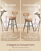 VASAGLE 360° Swivel Bar Stools Set of 2, Counter Height Bar Stools with Back, Boucle Fabric, Contemporary Modern, 25.4 Inch Tall, Kitchen and Home Bar, Camel Brown ULBC130K01V1
