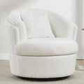 Swivel Accent Chair, 360 Degree Round Swivel Barrel Chair with Pillow, Widened Upholstered Boucle Chair Comfy Sherpa Barrel Armchair for Living Room Bedroom Reading Room, White