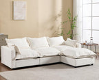 chairus 97" Modular Sectional Sofa with Moveable Ottoman Upholstered Deep Seat Linen Couch Set with Soft Pillows L Shaped Sofa Couch for Living Room, Apartment, Reception Room, 3-Seater/White