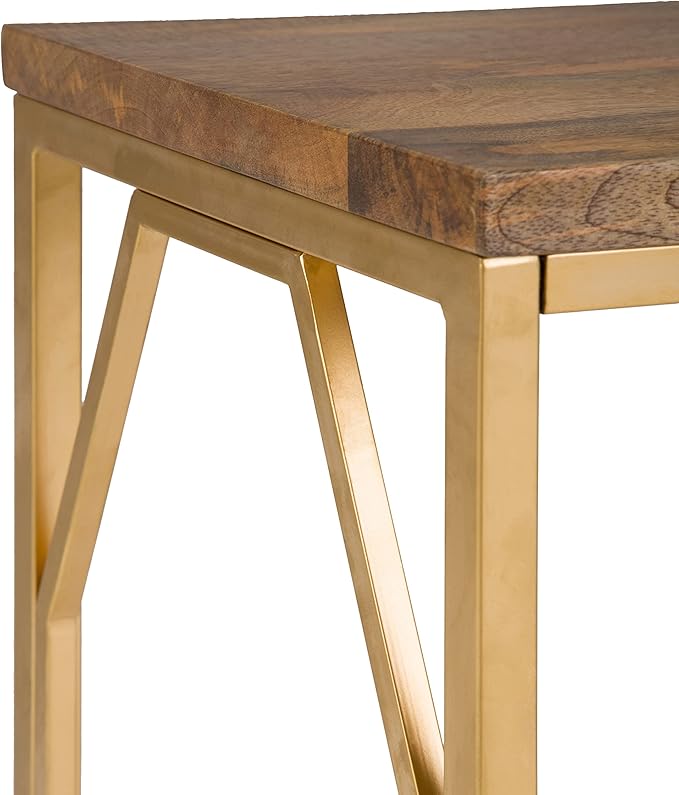 SIMPLIHOME Selma Contemporary 20 Inch Wide Metal and Wood Accent Side Table in Natural, Gold, For the Living Room and Bedroom