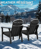 Adirondack Chair Set of 2, All Weather HDPE Fire Pit Chairs, Oversized Plastic Adirondack Chair for Outdoor, Balcony, Deck, Backyard, Patio, Garden, Poolside, Lawn Black