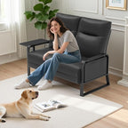 Faux Leather Loveseat Couch for Living Room Bedroom Office, Small Sofa 2 Seater Couch with Flip Up Tray Table Side Pockets Leather Loveseats, Black