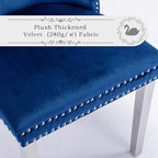 Velvet Upholstered Dining Chairs Set of 4, Modern Style Kitchen Side Chairs with Nailhead Trim and Silver Plated Leg, Metal Pulling Ring for Dining Room Living Room