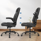 OUTFINE Flip-up Arms Office Chair 300lbs Executive Chair Swivel Office Chair with hydrolysis-Resistant Leather Spring Cushion Thick Padding and Ergonomic Design (Black, Flip Arm Medium)