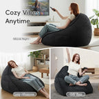 Cloud Bean Bag Chair with Ottoman for Adults, Comfy Corduroy Chaise Lounge Chair with High-Resilience Foam, Oversized Boneless Reading Chair for Bedroom & Living Room Black